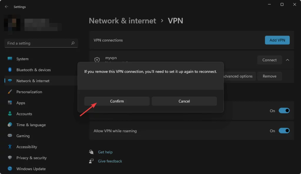 confirm vpn removal