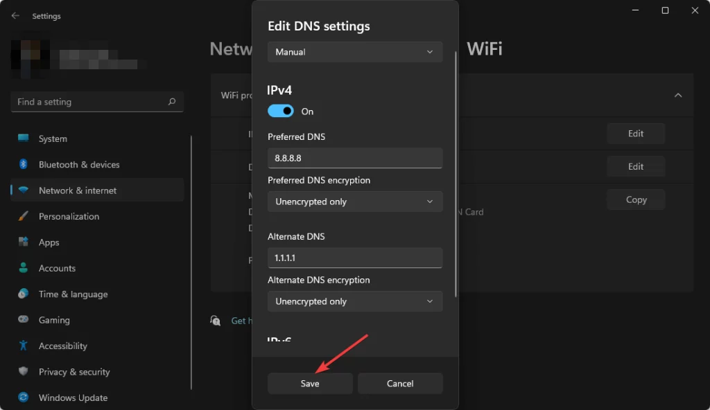 save ipv4 settings