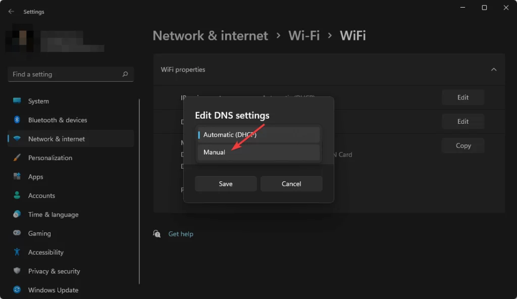 manually edit dns settings