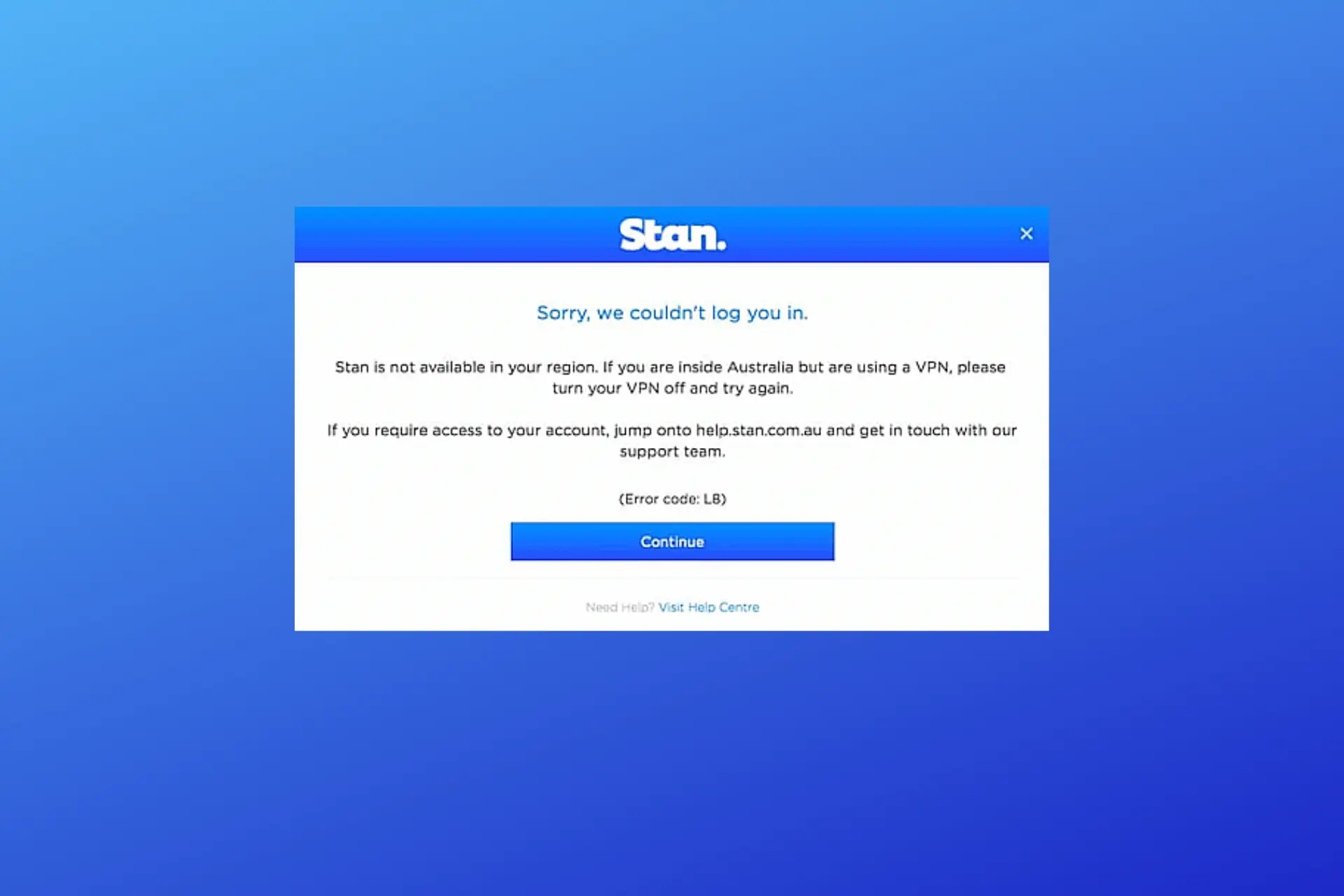 stan tv not available in your region