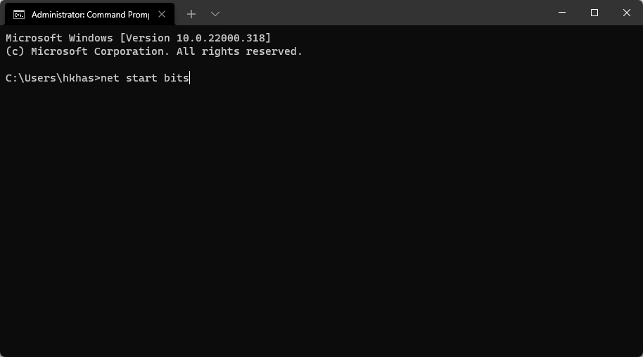 cmd prompt net start bits command
