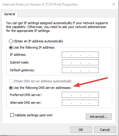 use the following dns addresses