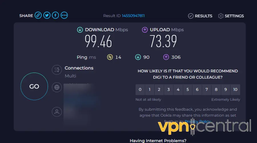 internet speed without vpn