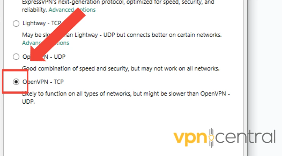 select openvpn on expressvpn