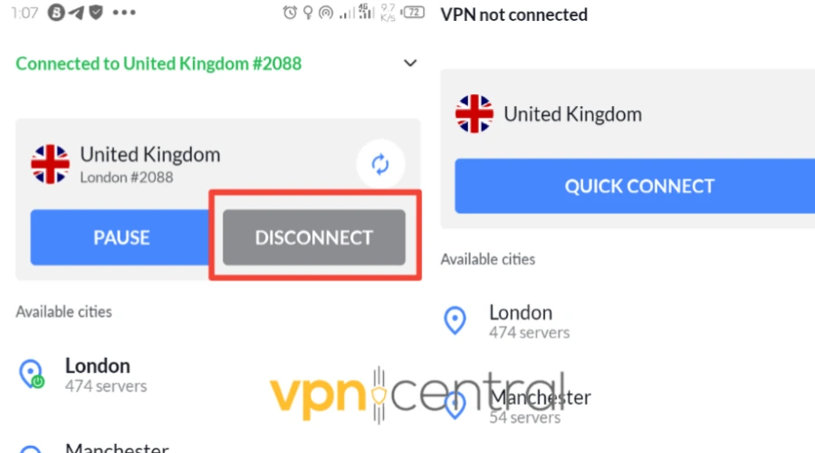disconnect from vpn server