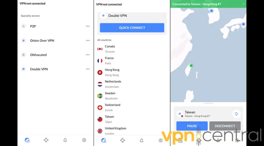 NordVPN app interface