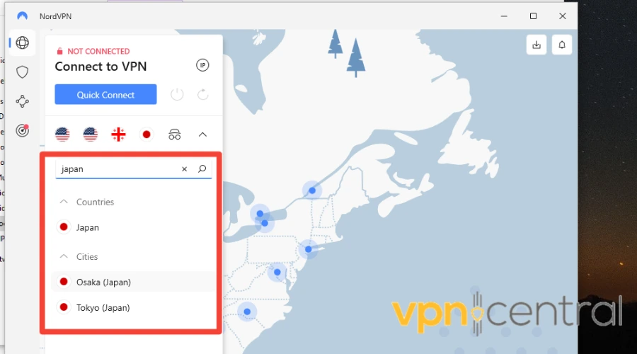 NordVPN Japan server location