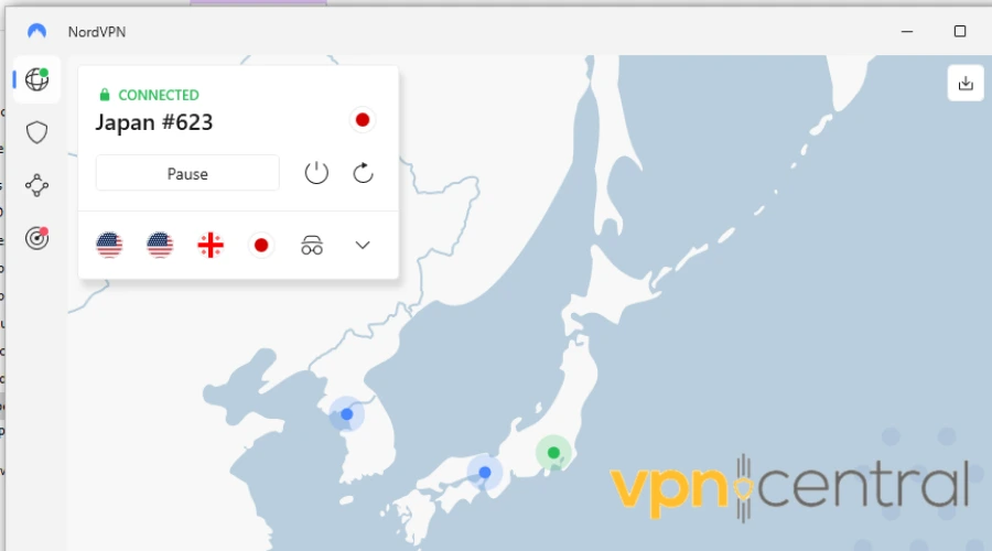 NordVPN connected to Japan