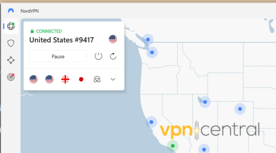 nordvpn connected to us