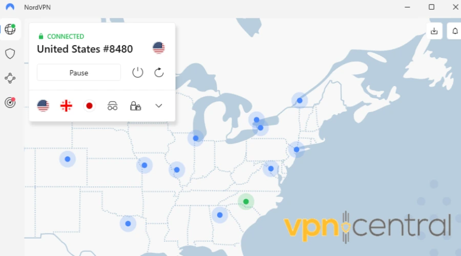nordvpn connected to united states server