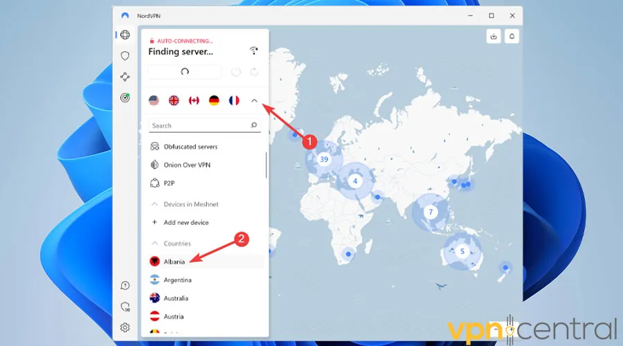 Selecting VPN server