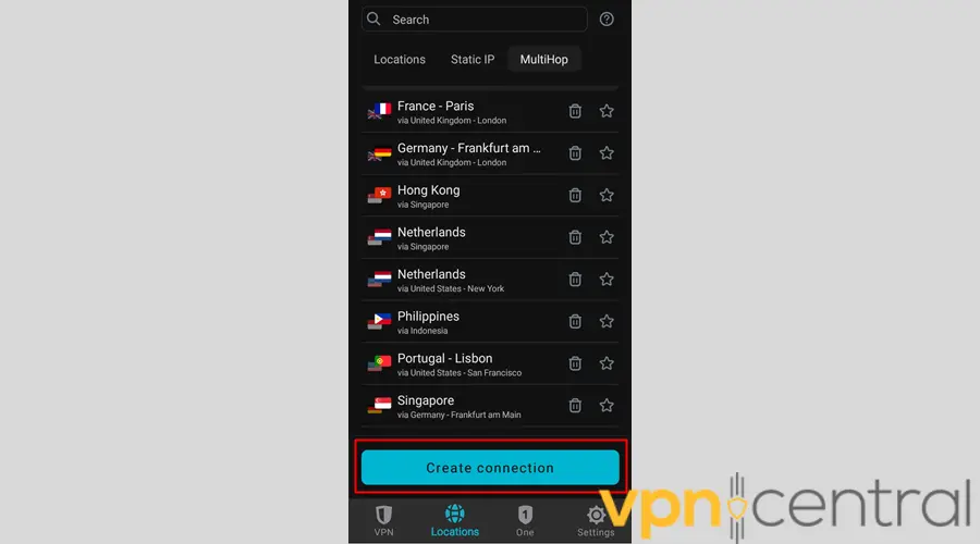 Surfshark VPN MultiHop Create connection