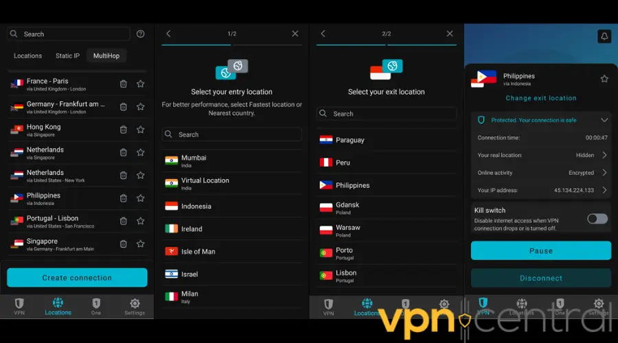 Surfshark VPN app interface