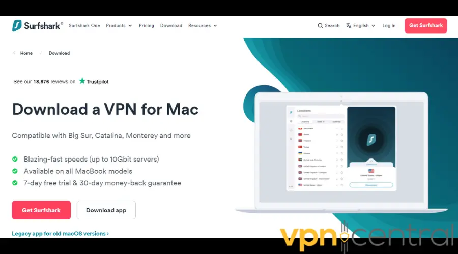 Surfshark VPN for Mac download button