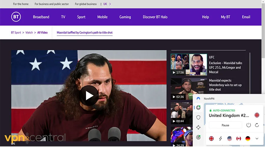 Watching BT Sport with NordVPN