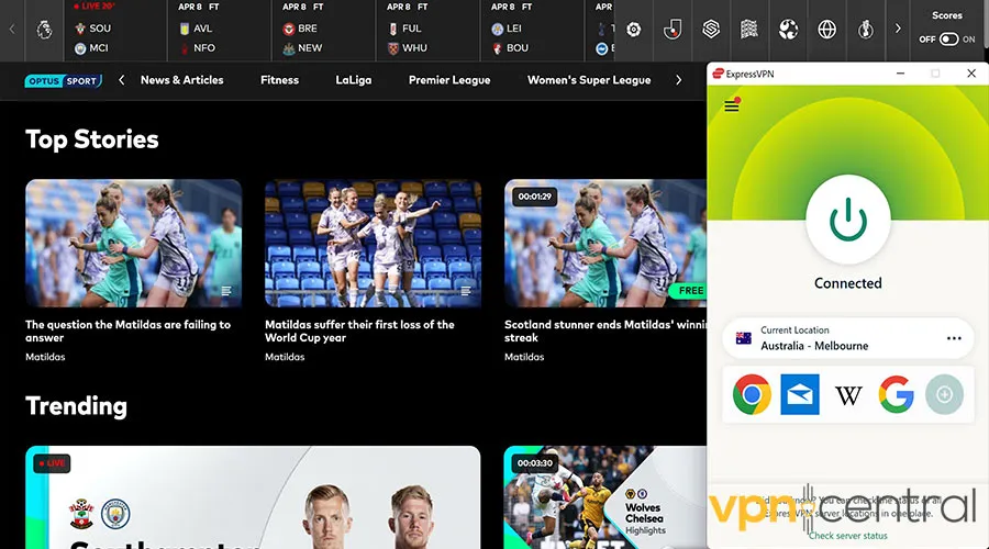 Watching Optus Sport with ExpressVPN