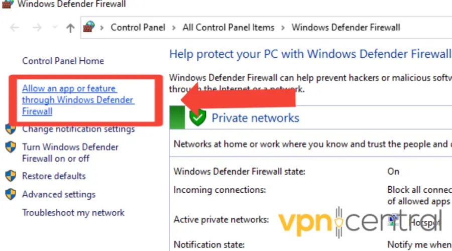 Select allow apps through firewall