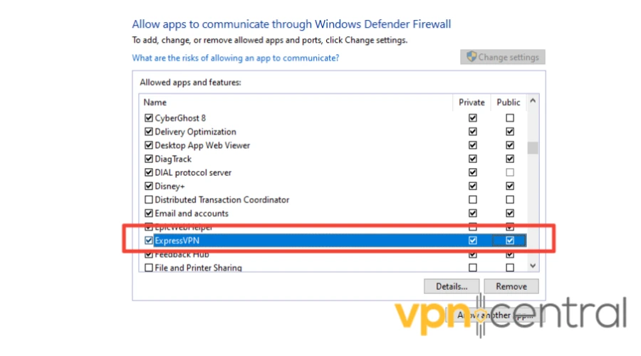 Select expressVPN on firewall