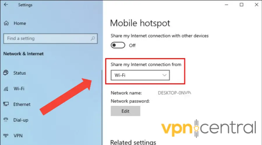 select wifi for mobile hotspot