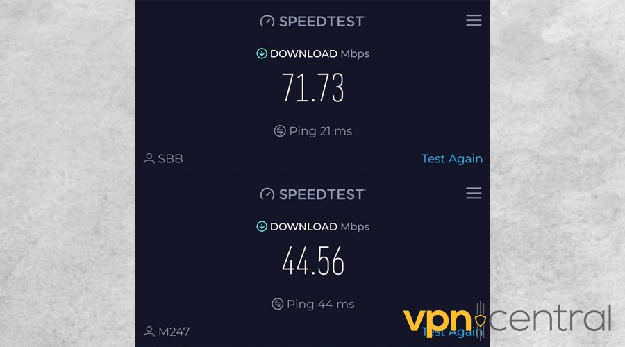clearvpn 2 mobile speed test results
