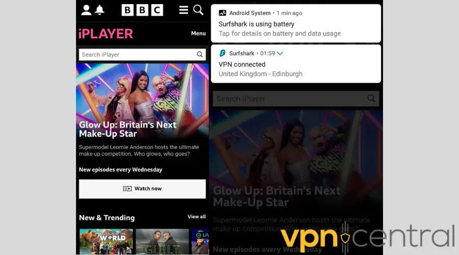 BBC iPlayer working with Surfshark VPN on