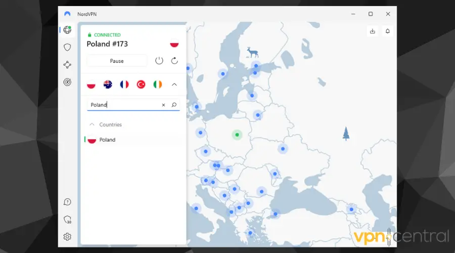 nordvpn connected to server in poland