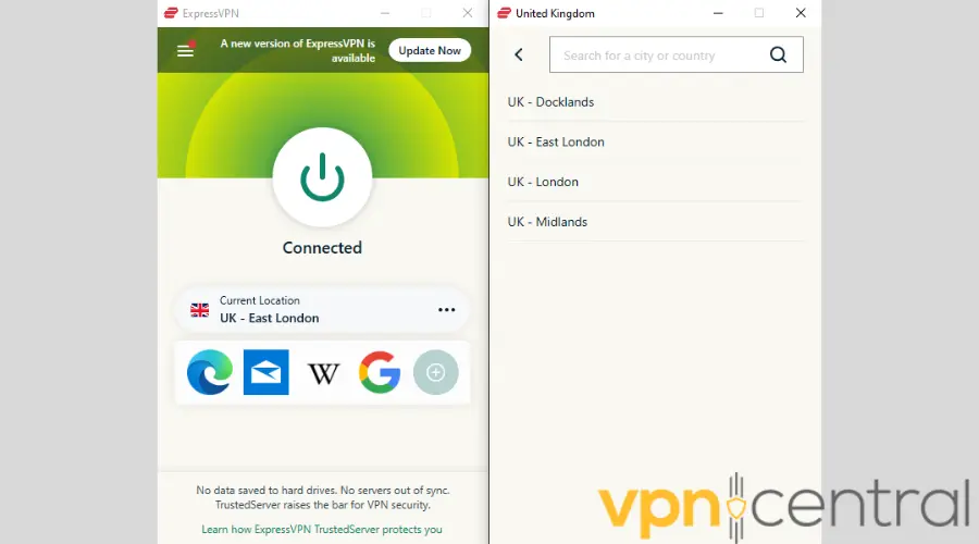 ExpressVPN app interface