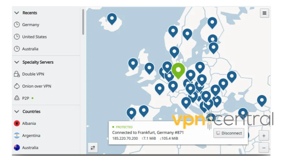 nordvpn connected to germany