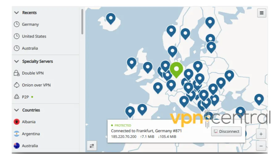 nordvpn user interface