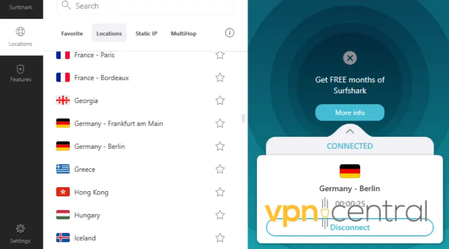 surfshark connected to berlin