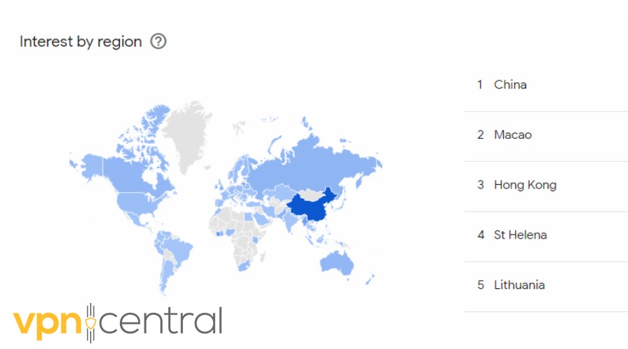 Surfshark interest by region