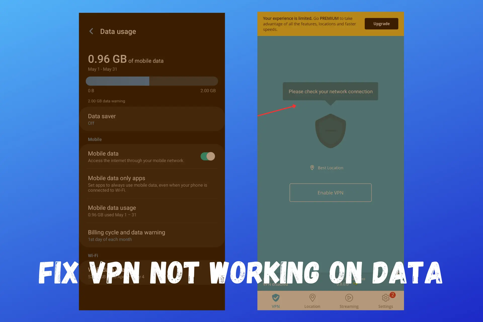 vpn not working on data