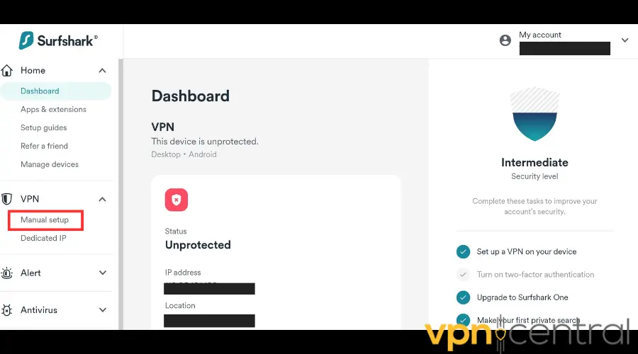 Surfshark VPN manual setup settings