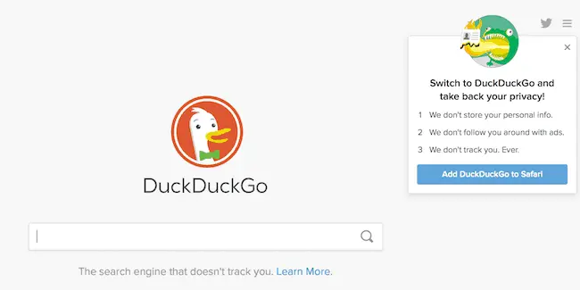 duck duck go homepage