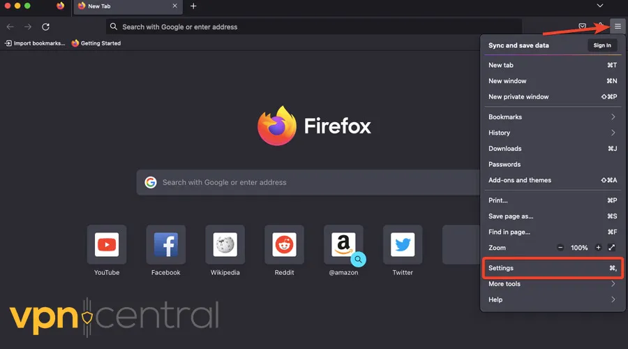 Go to Firefox settings