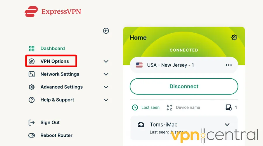 Go to VPN Options