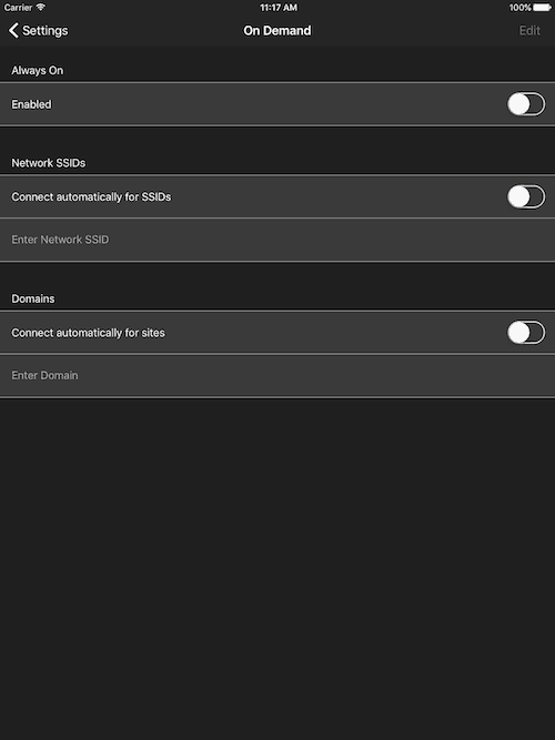 ios app on demand connection settings