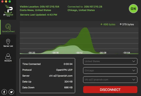 ipvanish connection data