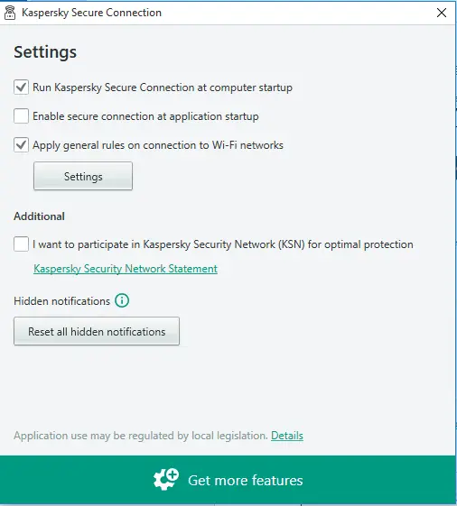 kaspersky secure connection settings