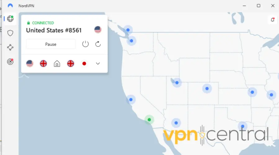 nordvpn connected to united states