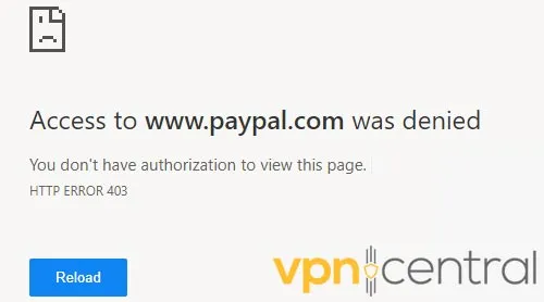 PayPal Not Working with VPN HTTP ERROR 403