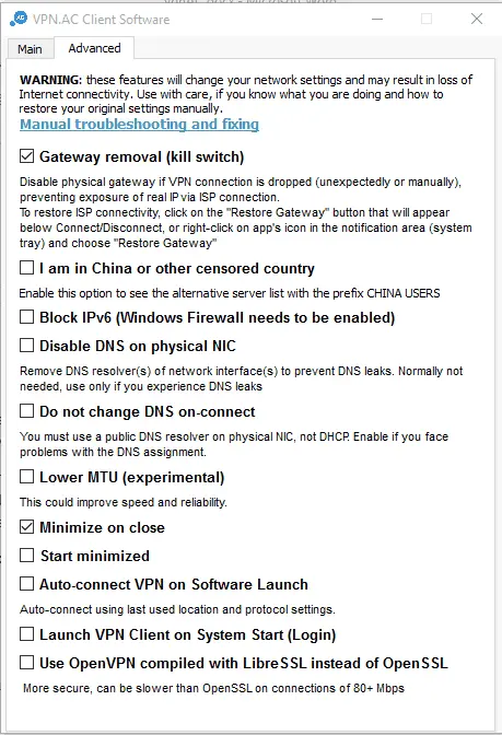 vpn.ac advanced features