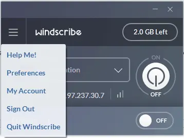 windscribe vpn client off