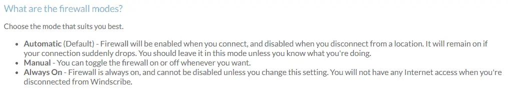 windscribe vpn firewall modes