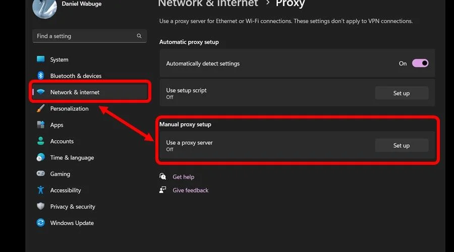 access manual proxy setup