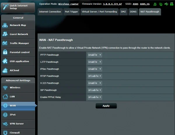 asus nat passthrough