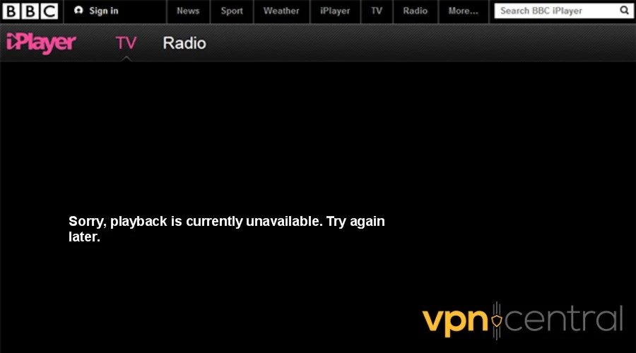 BBC iPlayer unavailable 