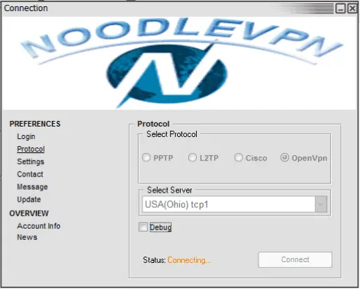 connecting to noodle vpn