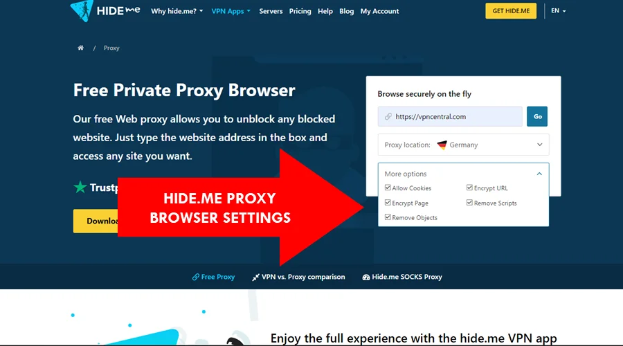 hide.me proxy browser settings