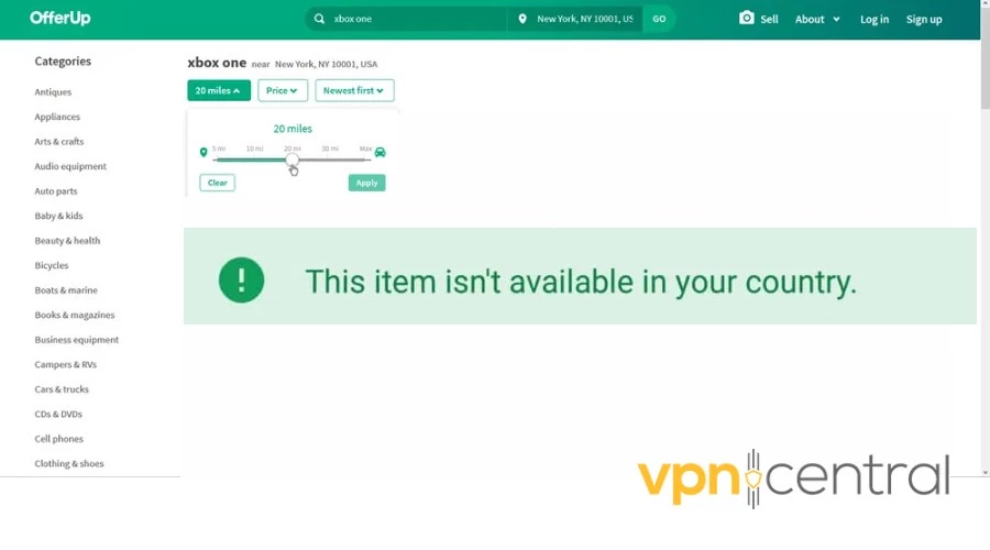 OfferUp item is not available in your country